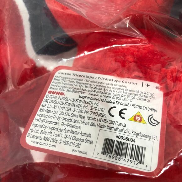 NEW Gund Red Dinosaur Plush Stuffed Animal Soft Toy Carson Triceratops 12" - Picture 5 of 6